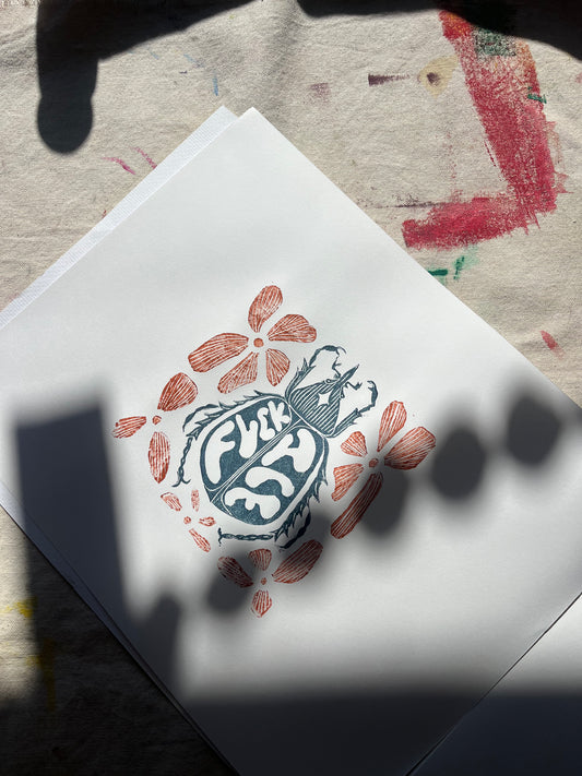 Hand Printed "FUCK ICE" Beetle